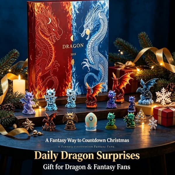Drage-adventskalender, 24-dagers nedtelling til jul med 2D flate drage-hengepynt