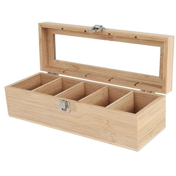 Multifunksjonell Bambus System Tepose Smykke Organizer Oppbevaringsboks 5 Rom Teboks Organizer