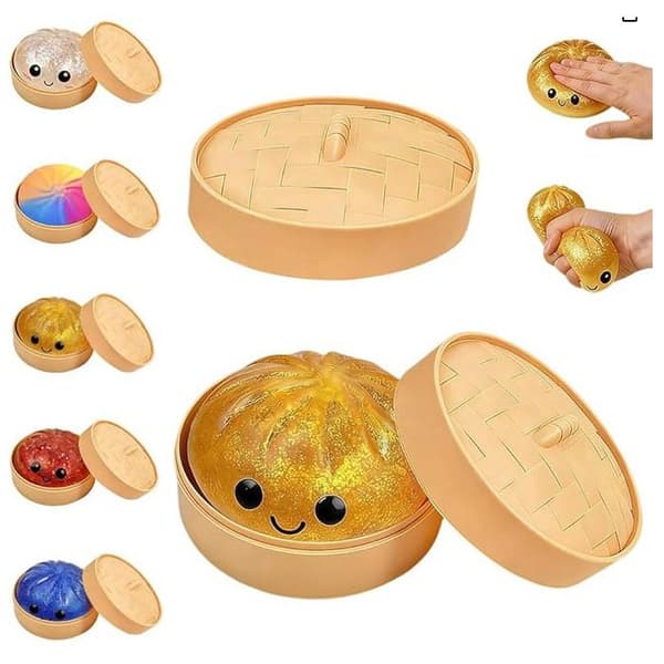 Dumpling Squishy – Jättestor, fluffig dumplingformad leksak, Mystisk Dumpling, Mjuk stresslindrande leksak för vuxna (Glänsande Guld)