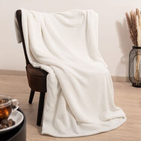 Fleece Tæppe 150 x 200 cm - Beige Plaid, Sofatæppe, Hyggetæppe - Tykt, Fluffy, Blødt og Varmt Fleecetæppe - Høj Kvalitet