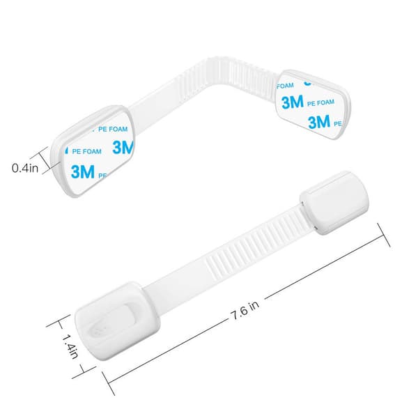 6x Multifunksjonelle Barnesikringer i PVC, bruker 3M-lim med justerbar stropp og låsesystem -