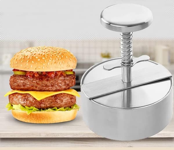 Justerbar hamburgerpresse i rustfritt stål, non-stick hamburgerform for grilling av biff