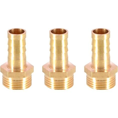 Sett med 3 messing pigghoseskjøter 10 mm til 3/8\" utvendig BSP gjenget slangeadapter