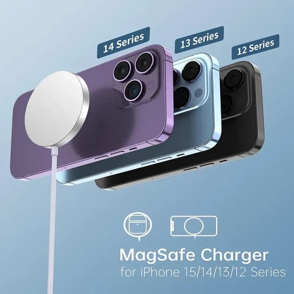 15W magnetisk MagSafe-kompatibel trådløs lader + strømadapter for iPhone 12/12 Mini/12 Pro/12 Pro Max - Hvit - Yuan