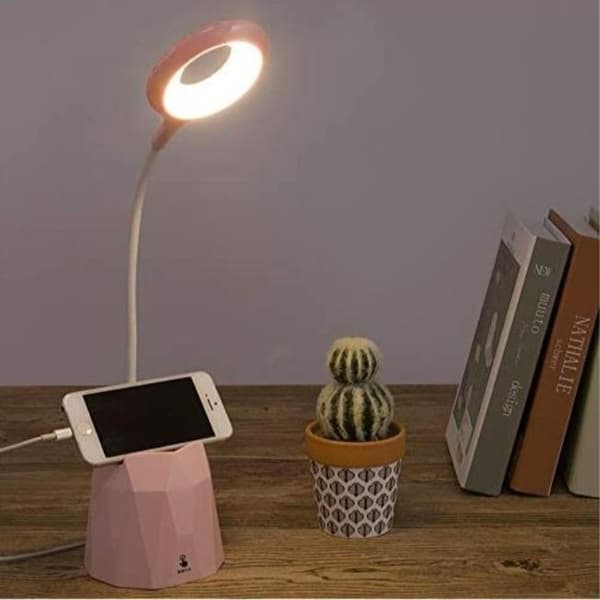 Skrivebordslampe, dimbar LED-skrivebordslampe, øyebeskyttende bordlampe for barn med 3 lysmoduser (rosa)