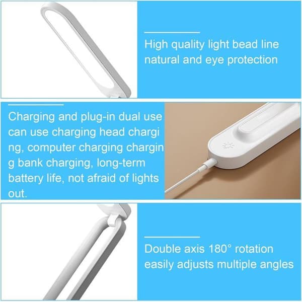 LED skrivebordslampe - Sammenleggbar - Dimbar - USB oppladbar - Øyepleie