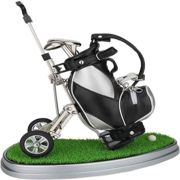 Golfpennholder, skrivebordsdekorasjon, forretningssuvenir, bursdagsgave til golfere (sølv og svart)