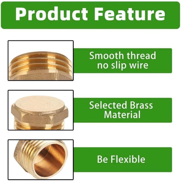 G3/4\" (Ø 26mm) udvendige messingpropper, 4 stk. Rørpropper med sekskant, udvendige messingpropper, endepropper til gevindfittings, messingfittings.