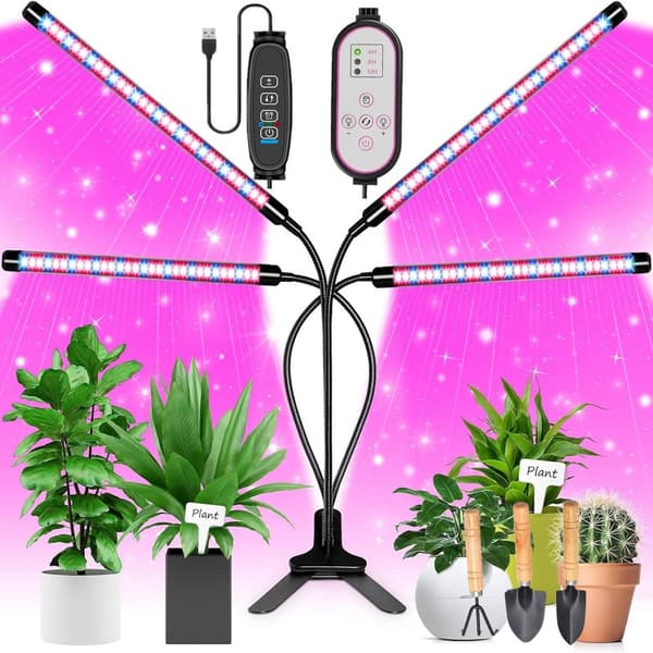 80 LED Fullspektrum Innendørs Vekstlys med 3/9/12H Timer 4 Hoder 9 Lysstyrke 4 Moduser