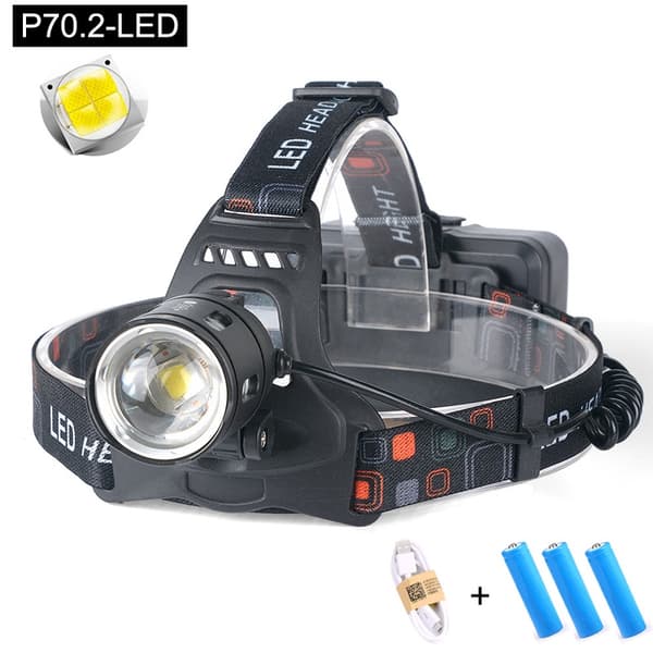 Tehokas P70 LED-otsalamppu, 18650-akulla toimiva USB-ladattava taskulamppu