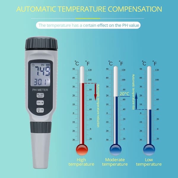 Vanntett salinitetsmåler, nøyaktighet ±0,1 pH, pH-område 0-14, temperatursensor ±0,5 ℃