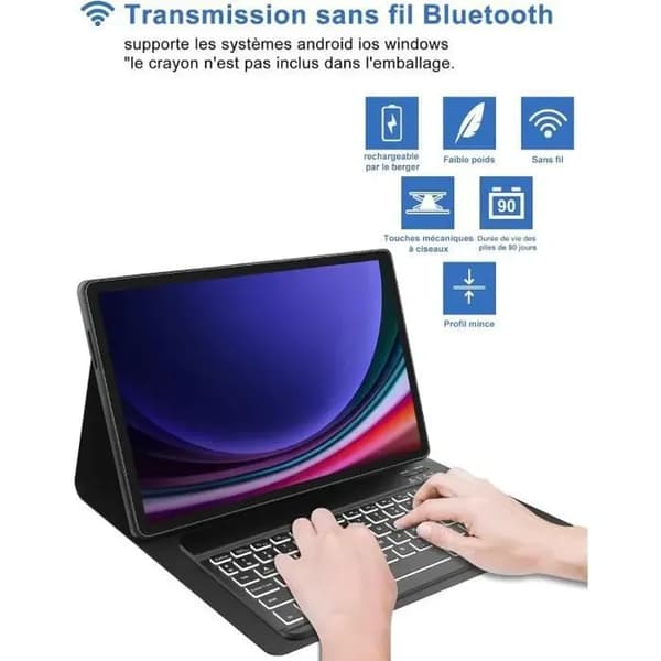 Etui med tastatur til Samsung Galaxy Tab S9 - Blød TPU - Auto sleep/wake - Sort