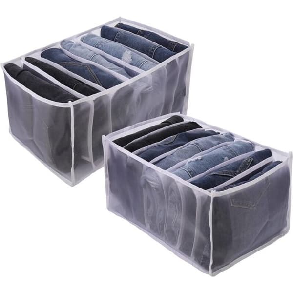 2 STK Stor Skuffe Organizer Tøj Sammenfoldelig Boks Jeans Opbevaring 7 Rum Mesh Skuffe Organizer Kommode