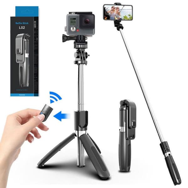 Selfie Stick - 3 i 1 Selfie Stick Stativ Bluetooth Selfie Stick Justerbar Monopod - Sort