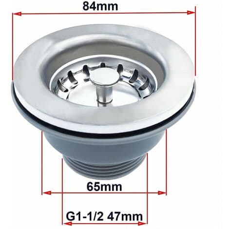 Vaskeafløb uden overløb, kurv i rustfrit stål, ø 85 mm 1½\", rustfrit stål + ABS, afløb + kurv