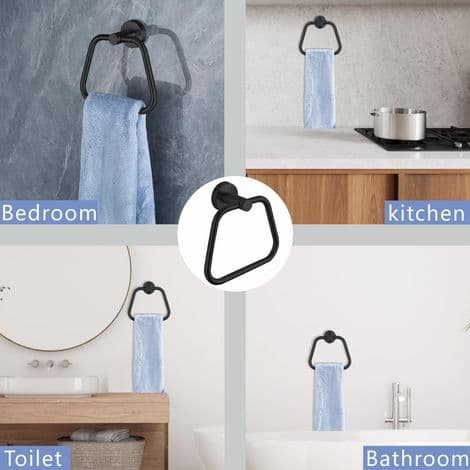 Sort håndklædering - 304 rustfrit stål badeværelsestilbehør - Vægmonteret håndklædeholder med trapezformet design