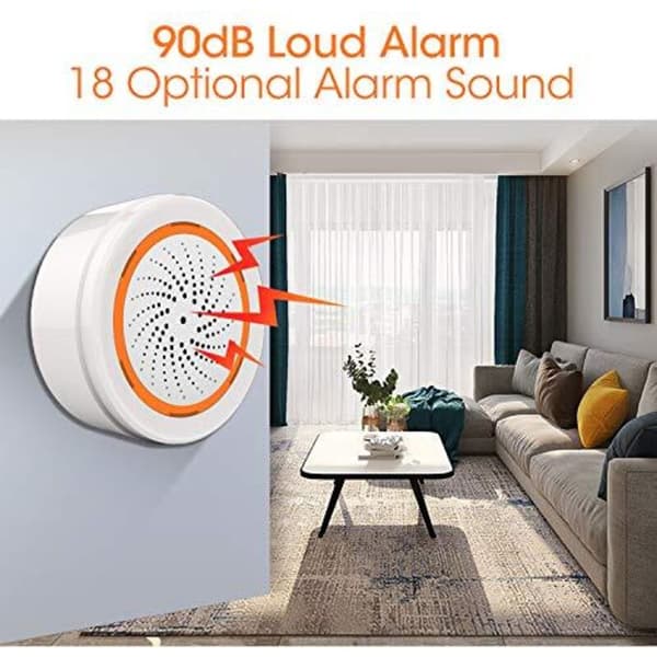 Smart siren larm, Tuya Zigbee hub krävs, kompatibel med Home Assistant Zigbee2mqtt, appkontroll, 90dB blixtsiren