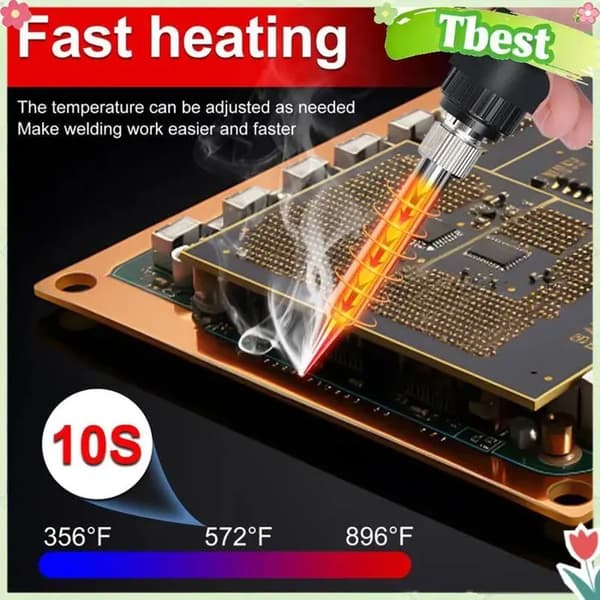 Tbest trådløst loddeboltsett, 60W, 8 sekunder til 350℃ rask oppvarming med DIY-porter
