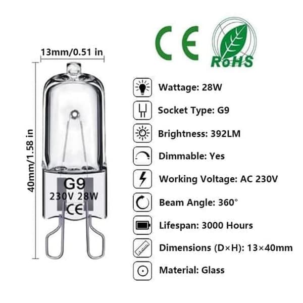 20-pak G9 halogenpærer/stiftpærer - Varm hvid - Halogen - 28W - 230V
