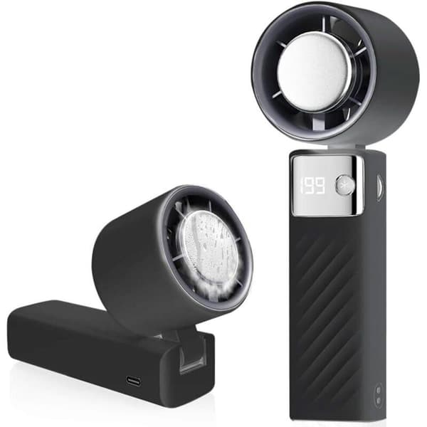Bærbar ventilator. Mini genopladelig ventilator, 4000 mAh. Kompakt og støjsvag turbineventilator. (1-199 Sort)