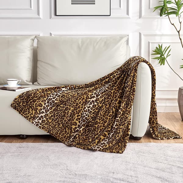 Leopard print tæppe til seng, sofa, rejser og camping, super blødt og behageligt fluffy tæppe (50\" x 60\")