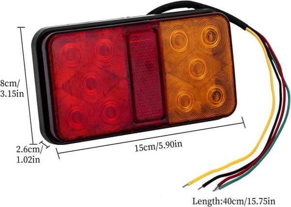 2-delt LED baklys - IP65 vanntett - 12V - Universell for tilhengere