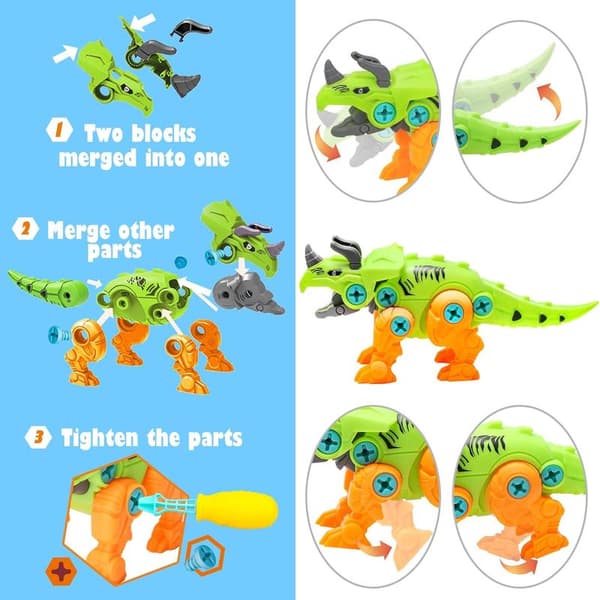 Demonterbare dinosaurleker for barn, DIY-puslespill, gaver til gutter og jenter, puslespillmontering