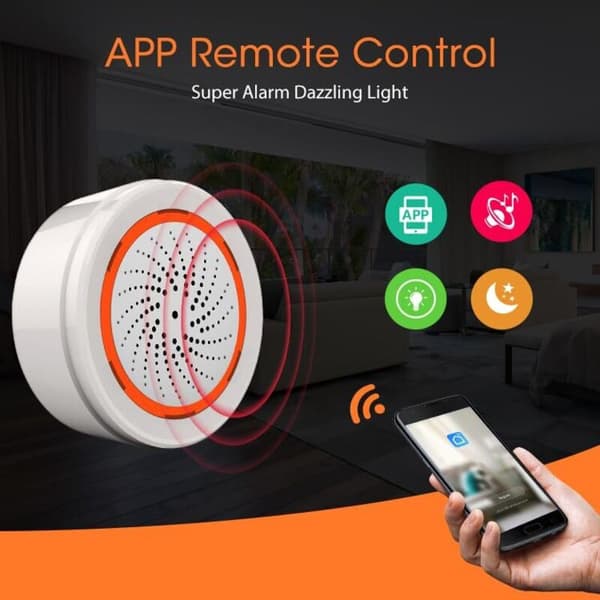 Smart siren larm, Tuya Zigbee hub krävs, kompatibel med Home Assistant Zigbee2mqtt, appkontroll, 90dB blixtsiren