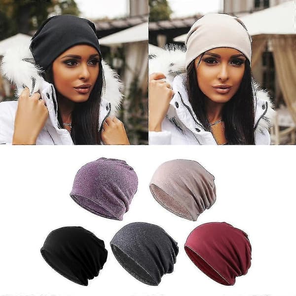 5-pak Slouchy Beanie Chemo Hat Kasket Khaki + Sort + Grå + Vinrød + Lilla