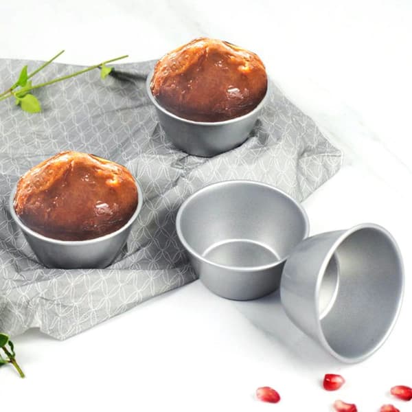 4-pak buddingforme i kulstofstål, stor muffinform, non-stick cupcakeform, til småkager, kage, mousse, gelé, æggetærte, bageform, bageredskaber