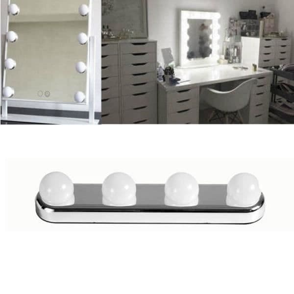 Makeupspejllys - 1W - Hvid - Bærbart og trådløst, 4 LED-pærer, til sminkebord