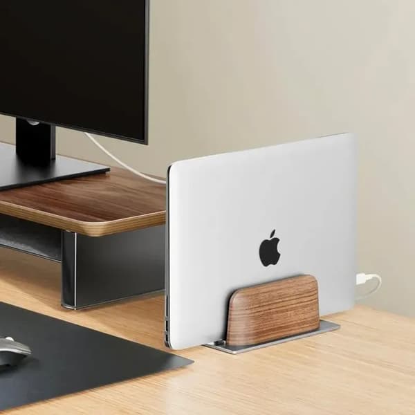 Vertikalt laptopställ, svart valnöt och aluminium