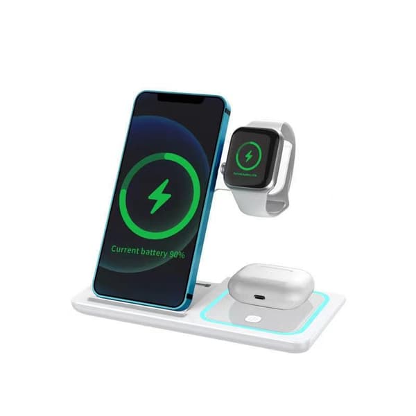 3-i-1 foldbart stativ til mobiltelefon, ur og høretelefoner (sort)