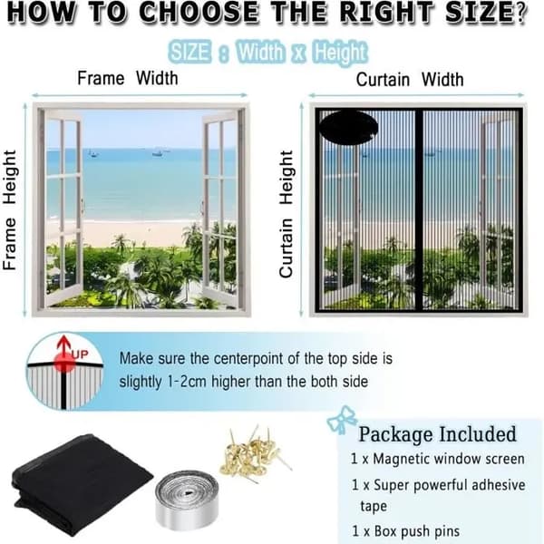 Magnetisk vindusmyggnetting - 100x120cm - Glassfiber - Hvit - Magnetsystem