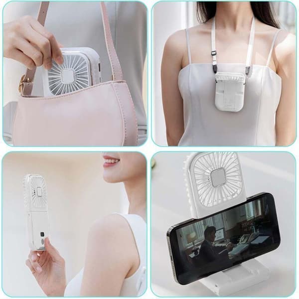 Mini bærbar USB halsventilator. 3000 mAh. Lille ventilator. Stille USB-ventilator. Hvid.