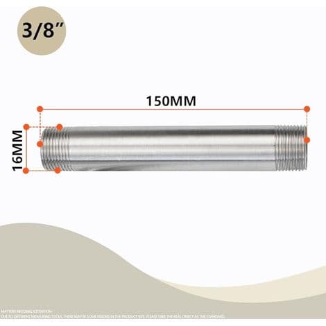 Stk. 150MM 3/8\" Han × 3/8\" Han BSP Gevind 304 Rustfrit Stål Forlænger Nippel Støbt Rørfittings