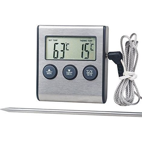Stor digital LCD-termometer för matlagning och kött, med temperaturprob i rostfritt stål