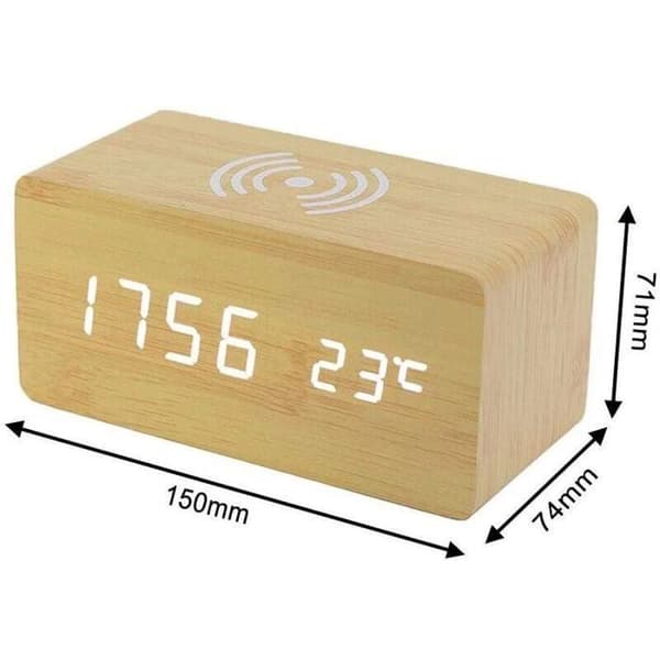 Digital Väckarklocka - JZSH - Trä LED - Trådlös Laddare - Termometer - Inomhus