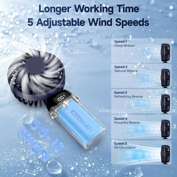 Bærbar Vifte - XVX - Sammenleggbar - 4200 mAh - 5 Hastigheter - LED
