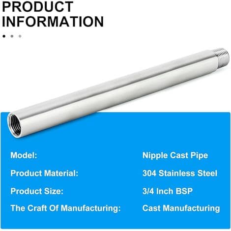 2 stk. 300 mm 3/4\" hun x 3/4\" han BSP nippel støbt rør 304 rustfrit stål rørfittings