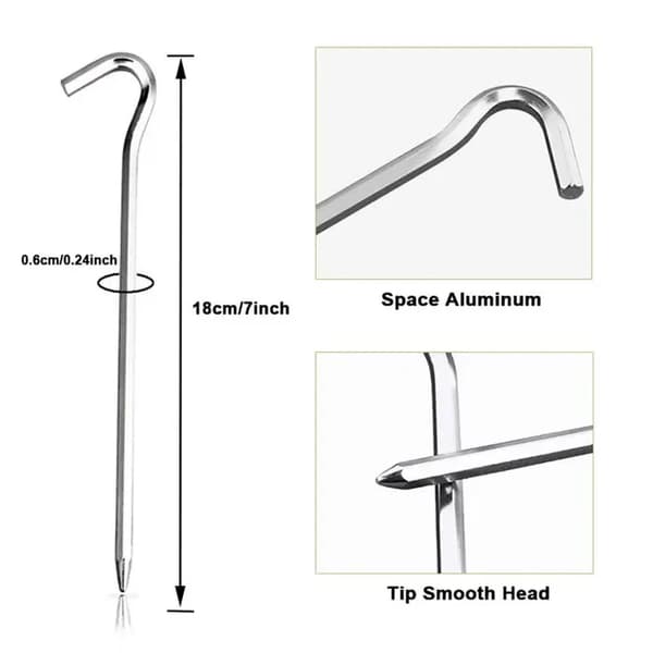 Tältpinnar 18 cm - 16 st - Rostfritt aluminium - 7-punktskrok