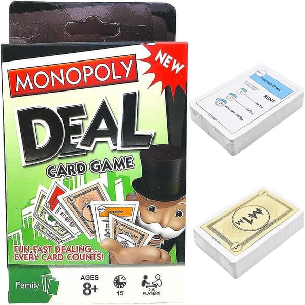 Monopoly-lautapelit, Monopoly-korttipeli, Monopoly Deal -korttipeli lapsille ja perheille
