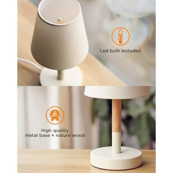 2-pack sänglampor i trä med tygskärmar, LED för kontor/sovrum, skandinavisk stil, beige