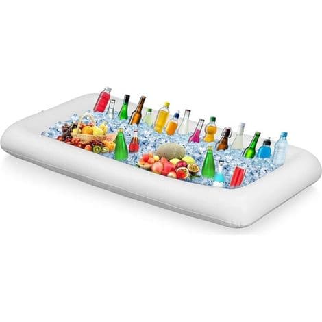 Oppustelig flydende kopholder. Poolbar. Velegnet til sommerpoolfester. Rektangulær isbar 130x62x12cm. Hvid