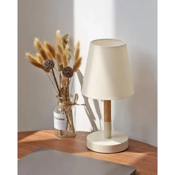 2-pack sänglampor i trä med tygskärmar, LED för kontor/sovrum, skandinavisk stil, beige