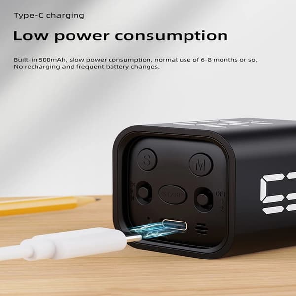 Mini Digital Timer med Gravitationssensor, LED-Display, 4 Forudindstillinger, Turisttilstande, Nedtælling, Madlavning Sort