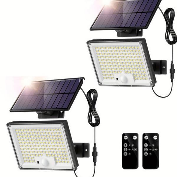 172 LED utendørs solcellelampe med 3 moduser, bevegelsessensor, IP65-klassifisering (kaldhvit), 2-pakning