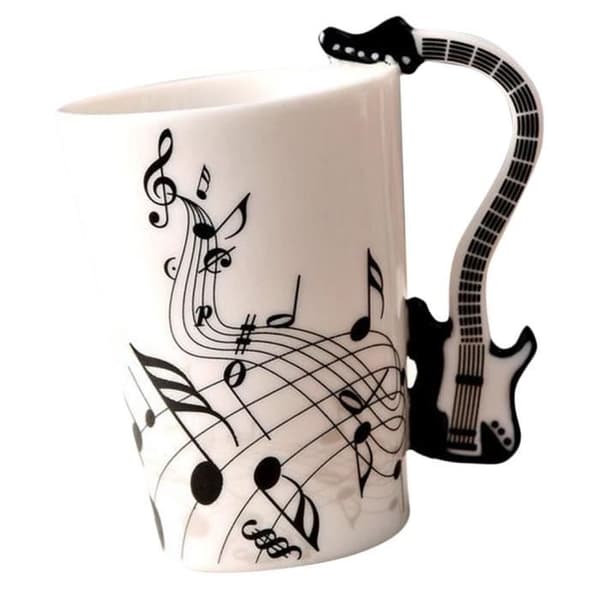 Keramisk mugg, Kaffemugg, Musikinstrumentmugg, Originalpresent, Svartvit gitarr - Enkelstycke