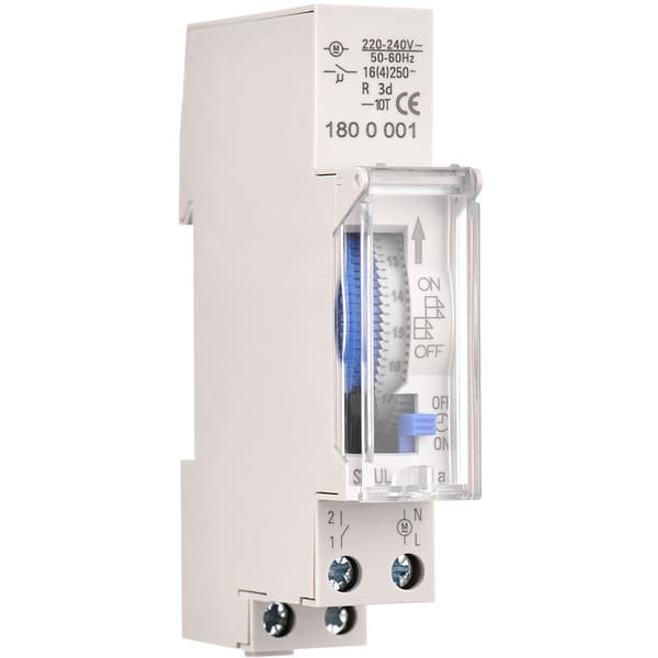 Odipie – 24-timers mekanisk timer – Programmerbar 15-30 min – DIN-skinnemontering – Integrert Ni-MH-batteri – AC220-240V – 16A maks
