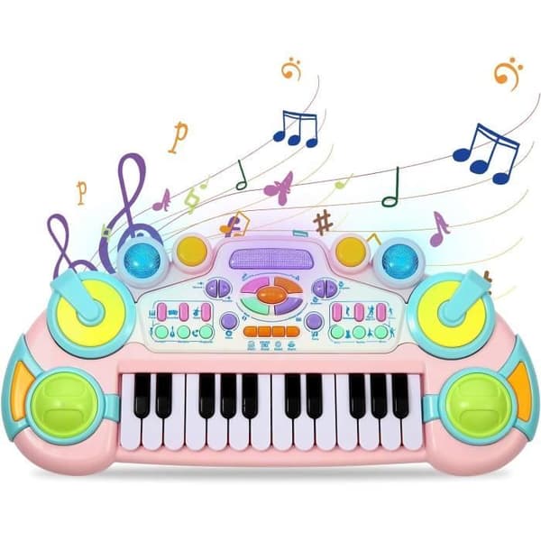 Leketøypiano - Musikalsk keyboard for barn - 24 tangenter - 6 lyder - Multifunksjonelt